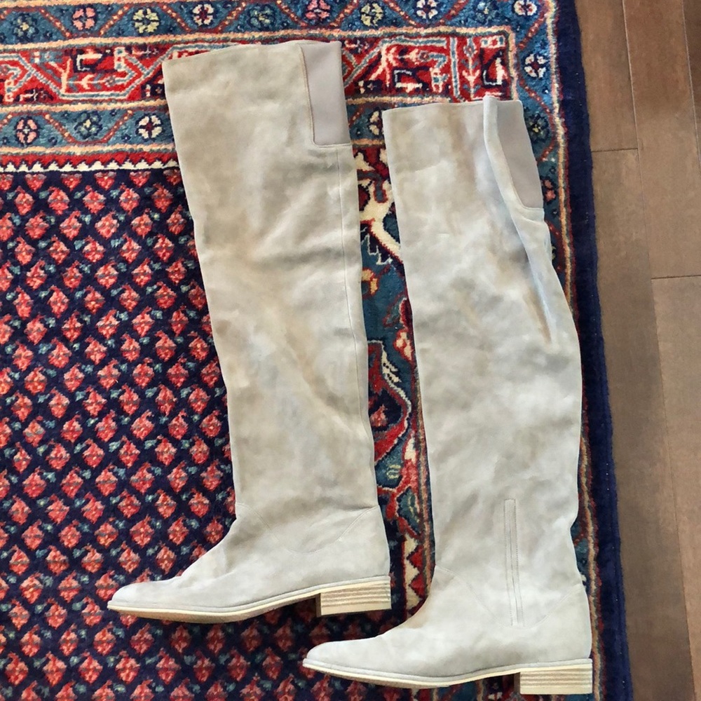 Stuart Weitzman Over the Knee Suede Boots, Beige